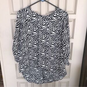 Sami & Jo Classic Office Wear Crepe Blouse Blk/White Long Sleeves Pleat Front